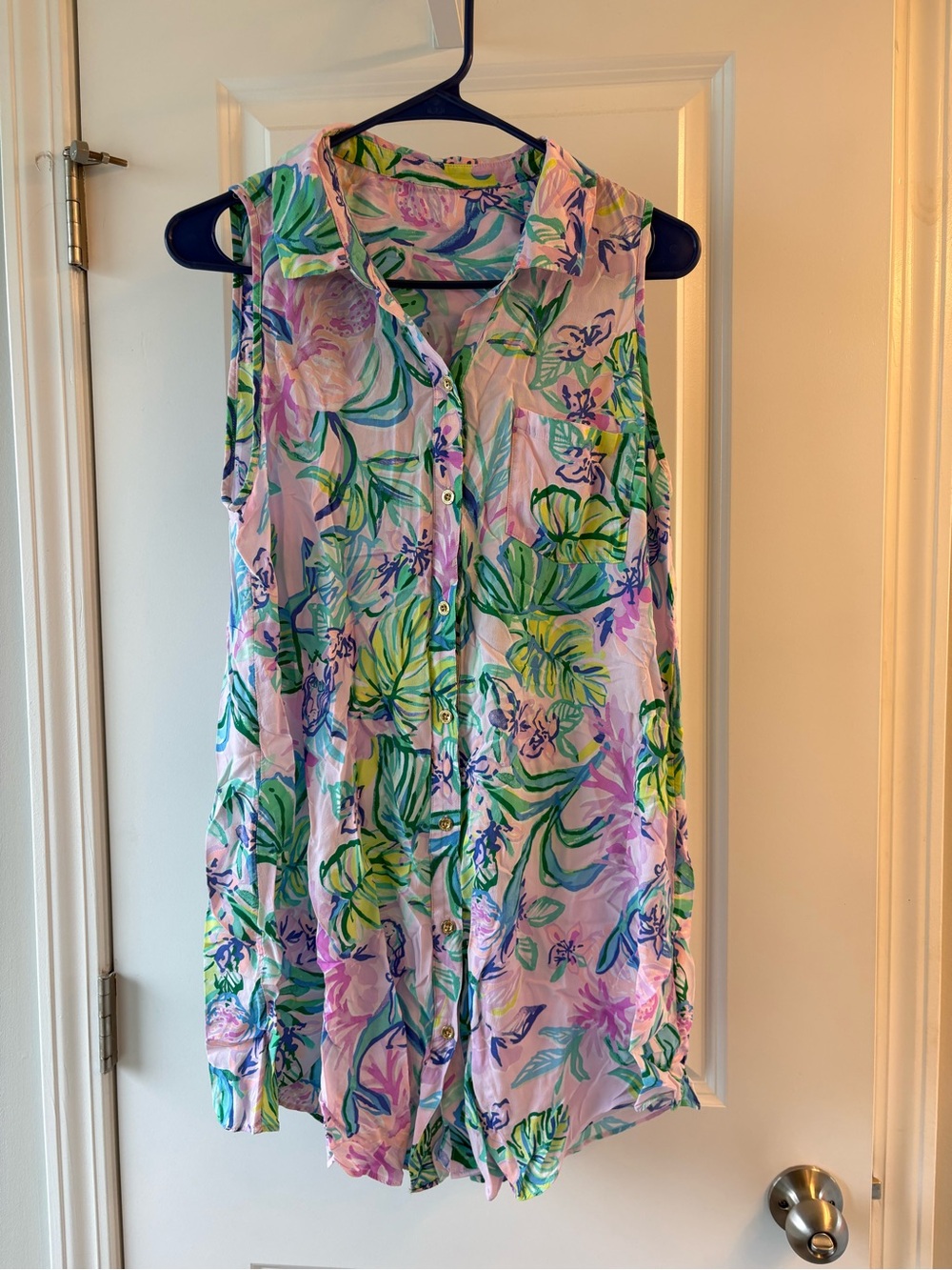 Lilly Pulitzer Pink Floral Sleeveless Button-Front Midi Dress